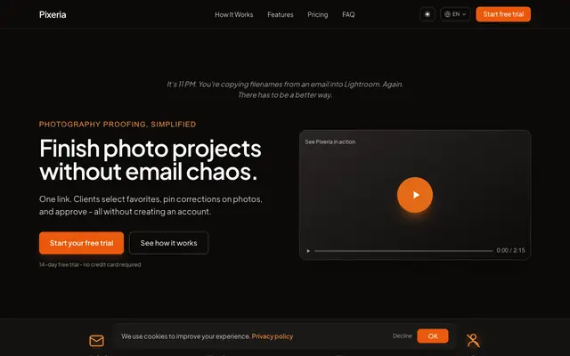 Screenshot of Pixeria — Proofing, Galleries & Photo Sales for Photographers