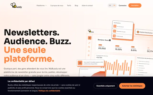 Screenshot of Créer une Newsletter Gratuite avec Site & IA | MyBuzzly