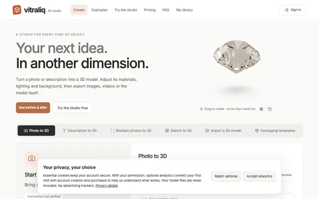 Screenshot of Vitraliq | Photo to 3D and Creative Studio