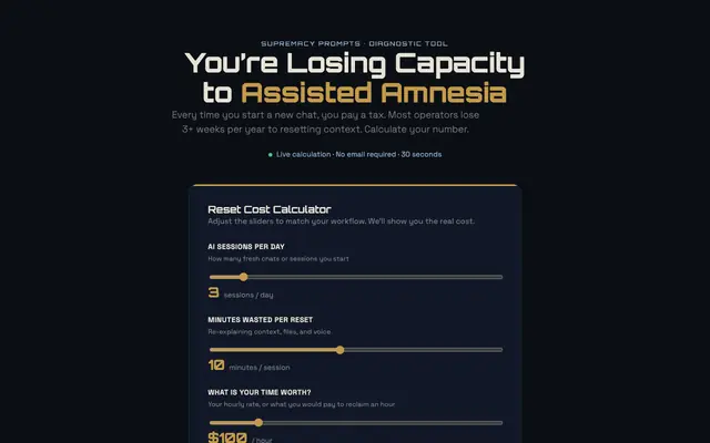 Screenshot of Reset Cost Calculator | Supremacy Prompts
