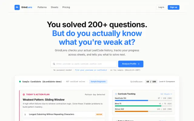 Screenshot of GrindLens