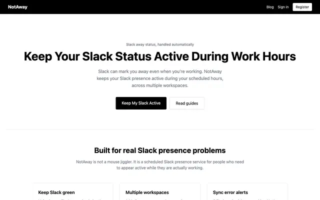 Screenshot of Keep Slack Active & Green During Work Hours | NotAway
