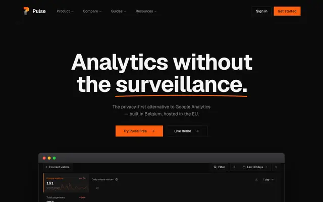 Screenshot of Pulse by Ciphera — Privacy-First Web Analytics
