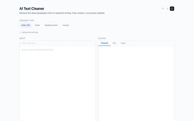 Screenshot of AI Text Cleaner: Remove AI Writing Markers Instantly