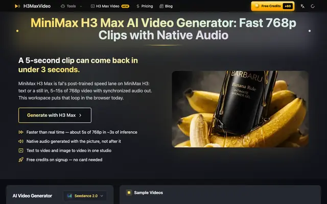 Screenshot of MiniMax H3 Max AI Video Generator — Try Free | H3MaxVideo