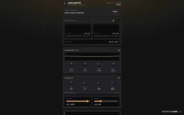 Screenshot of Aura Master — Reference Mastering Console