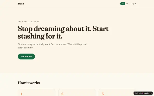Screenshot of Stash — Save for the one thing you actually want
