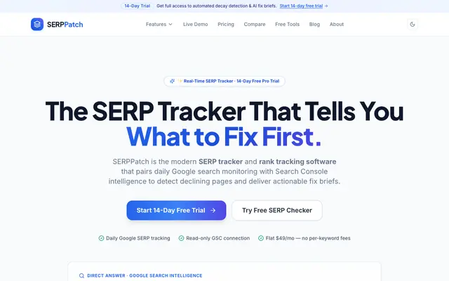 Screenshot of SERPPatch: Find SEO opportunities in Search Console