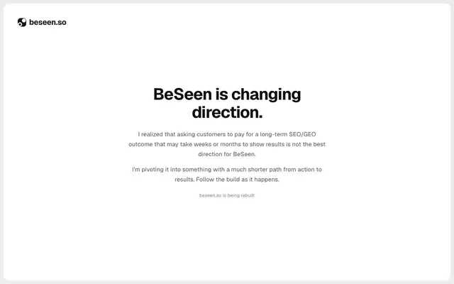 Screenshot of beseen.so: be seen by humans and agents