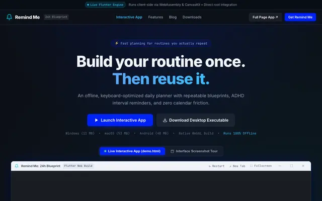 Screenshot of Remind Me: 24h Blueprint — Fast, Repeatable Routine Planner
