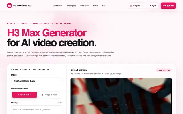 Screenshot of MiniMax H3 Max Generator – AI Video Maker with Audio