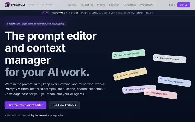 Screenshot of PromptVM: The Prompt Editor and Context Manager for AI Work