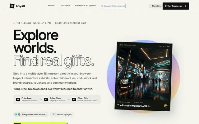 Screenshot of Any30 — The Playable Museum of Gifts | Explore Worlds, Find Gifts