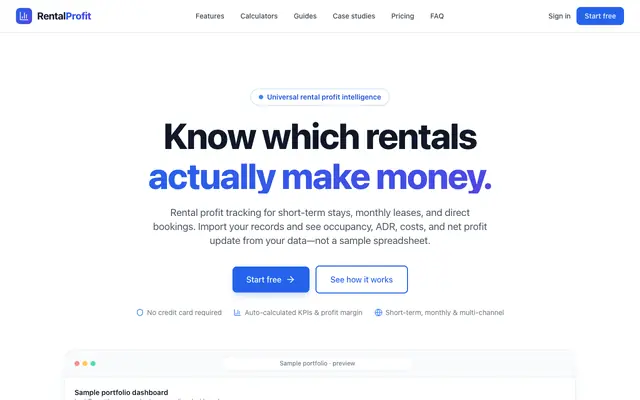 Screenshot of RentalProfit | Track Rental Profit, Occupancy & ADR
