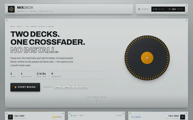 Screenshot of MixDeck — Browser DJ Console