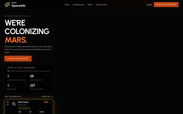 Screenshot of SpaceAds — Put Your Brand in Space
