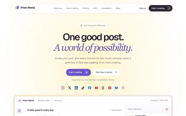 Screenshot of Prism World — One idea. Every feed.