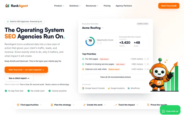 Screenshot of Free SEO Audit & AI SEO Agency in Your Pocket | RankAgent