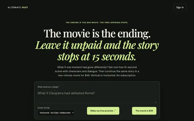 Screenshot of Alternate Past | AI Alternate History Movies