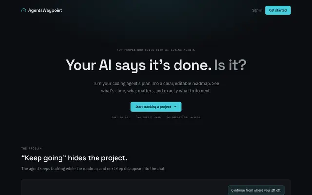 Screenshot of Waypoint — know exactly where your vibe-coded project stands
