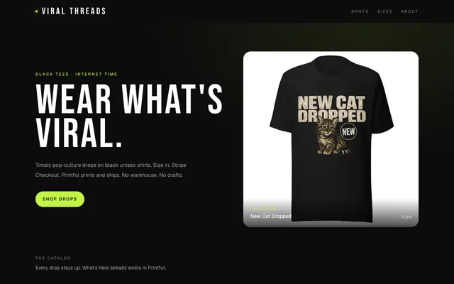 Screenshot of Viral Threads — Wear what's viral.
