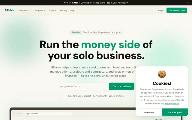 Screenshot of Billable — invoicing & finances for solopreneurs