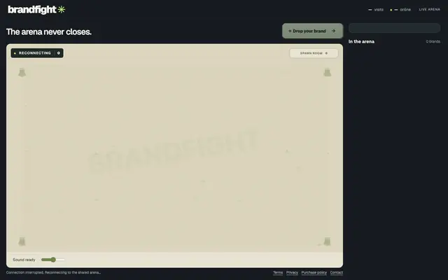 Screenshot of BrandFight — the arena never closes