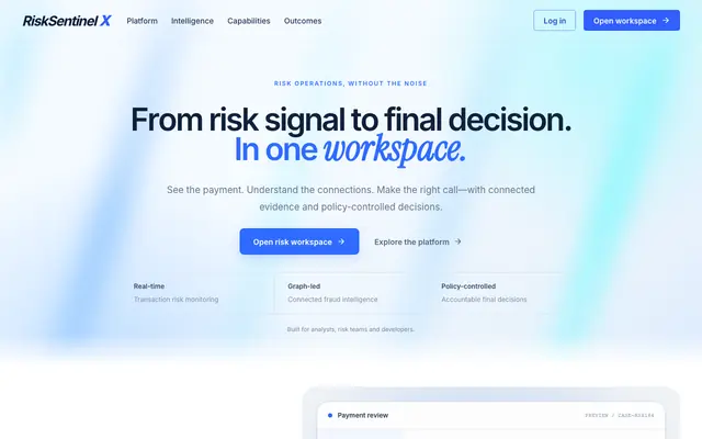 Screenshot of RiskSentinel X | Payment Risk Intelligence