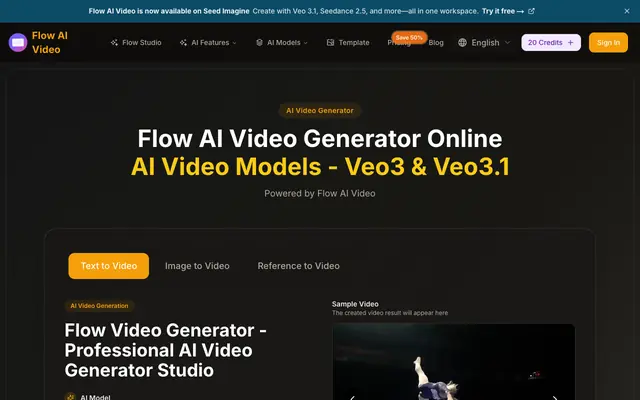 Screenshot of Flow AI Video Generator Online Free