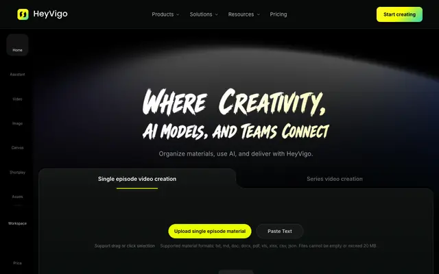 Screenshot of HeyVigo | Professional AI Video Generator
