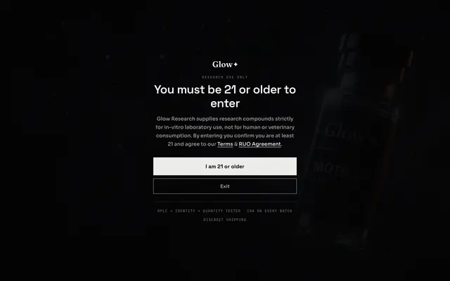 Screenshot of Glow Research | Research-Grade Peptides