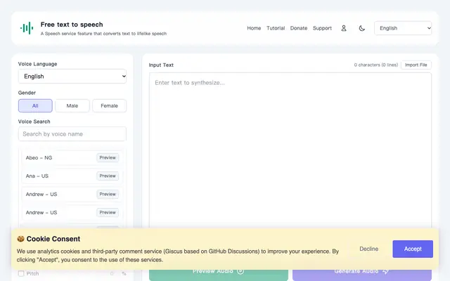 Screenshot of Free Text to Speech Online