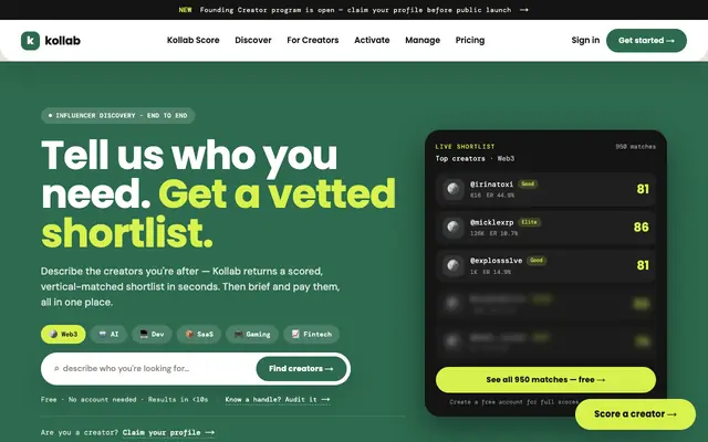 Screenshot of Kollab — Influencer Activation, End to End