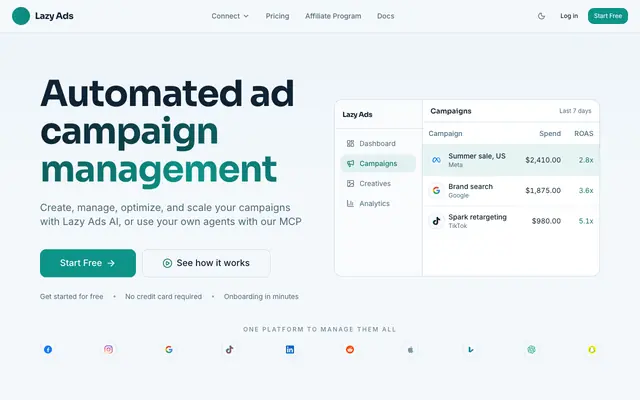 Screenshot of Lazy Ads | AI Media Buyer & Ads Automation