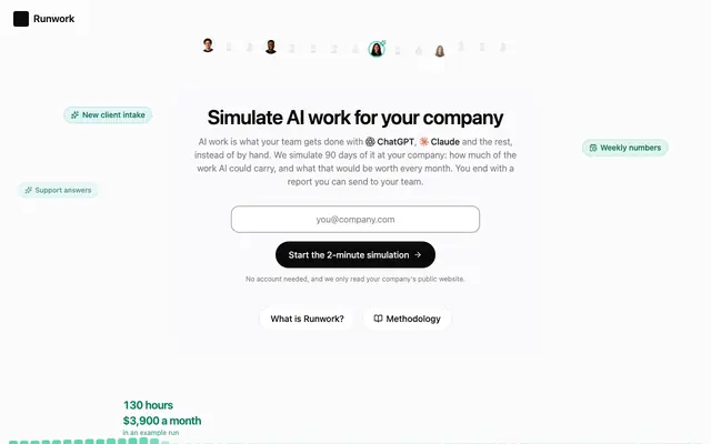 Screenshot of AI work simulator - Runwork