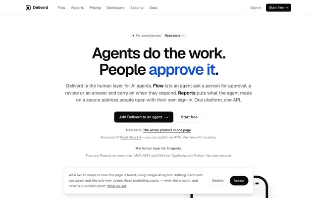 Screenshot of Deliverd — Secure Publishing for AI-Generated Reports