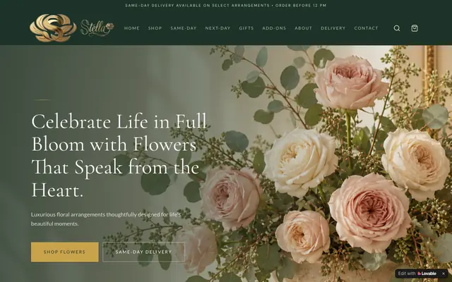 Screenshot of Stellas | Sacramento Florist & Same-Day Flower Delivery