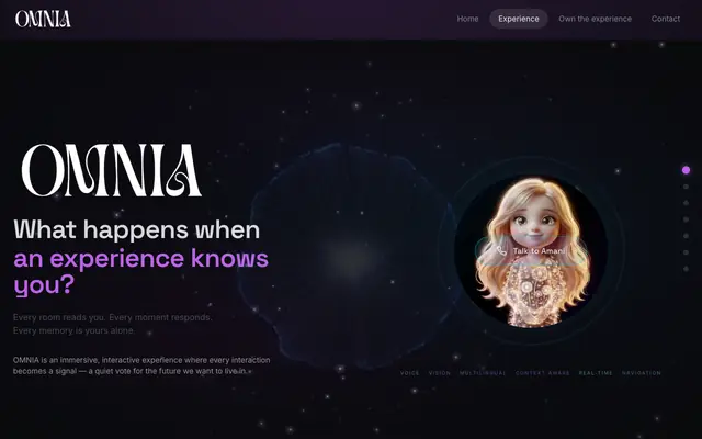 Screenshot of OMNIA | AI Experience Center — Immersive Interactive AI Art & Agentic Museum