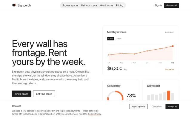 Screenshot of Signperch — rent physical advertising space