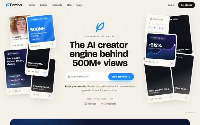 Screenshot of Pamba | The AI creator engine behind 400M+ views