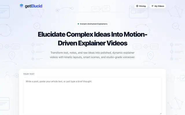 Screenshot of GetElucid - Turn Ideas, Notes & Articles into Motion Explainer Videos