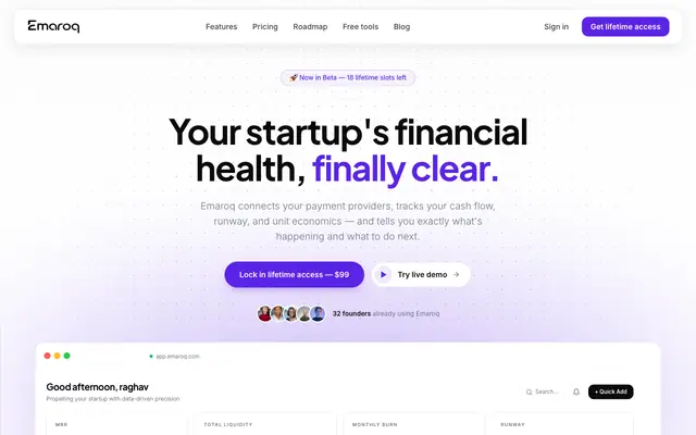 Screenshot of Emaroq - Financial clarity for startup founders