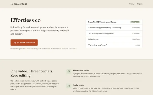 Screenshot of Regen Content
