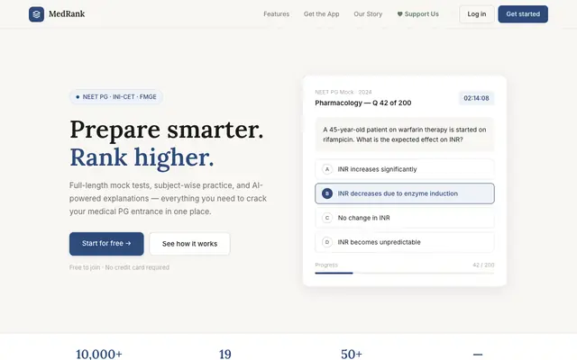 Screenshot of MedRank CBT — Medical Entrance Prep