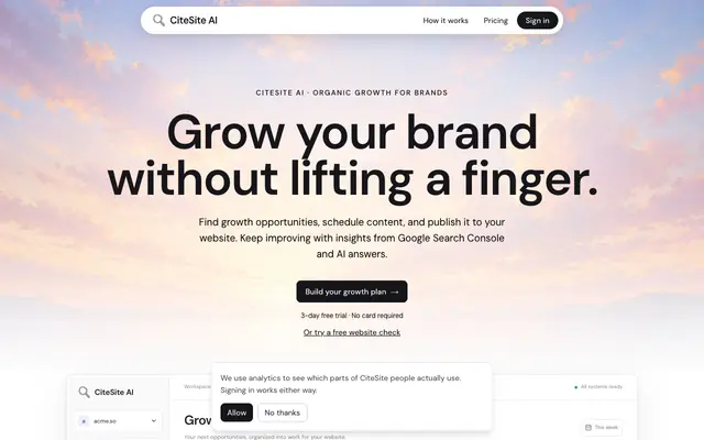 Screenshot of CiteSite AI — AI Visibility Platform