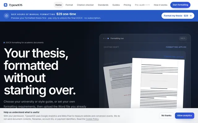 Screenshot of Thesis & Dissertation Formatting for Word | TypesetOS