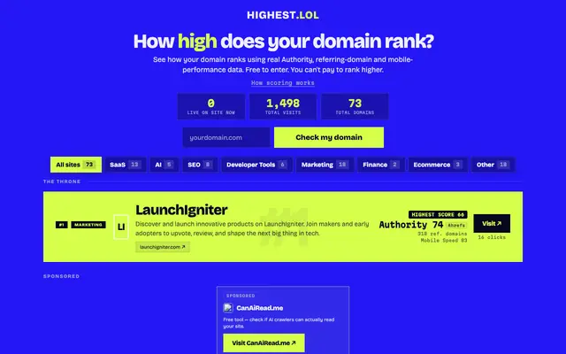 Screenshot of highest.lol — you can't pay to rank higher