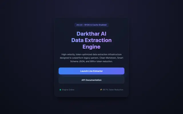 Screenshot of Darkthar AI Data Extraction Engine