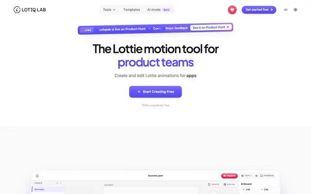Screenshot of Free Online Lottie Editor & Motion Tool | Lotiqlab