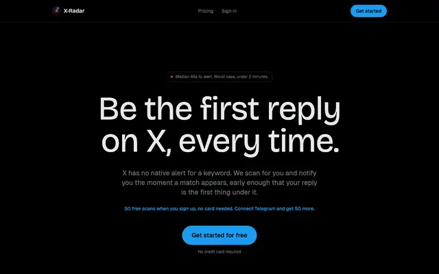 Screenshot of X-Radar: be the first reply on X, every time